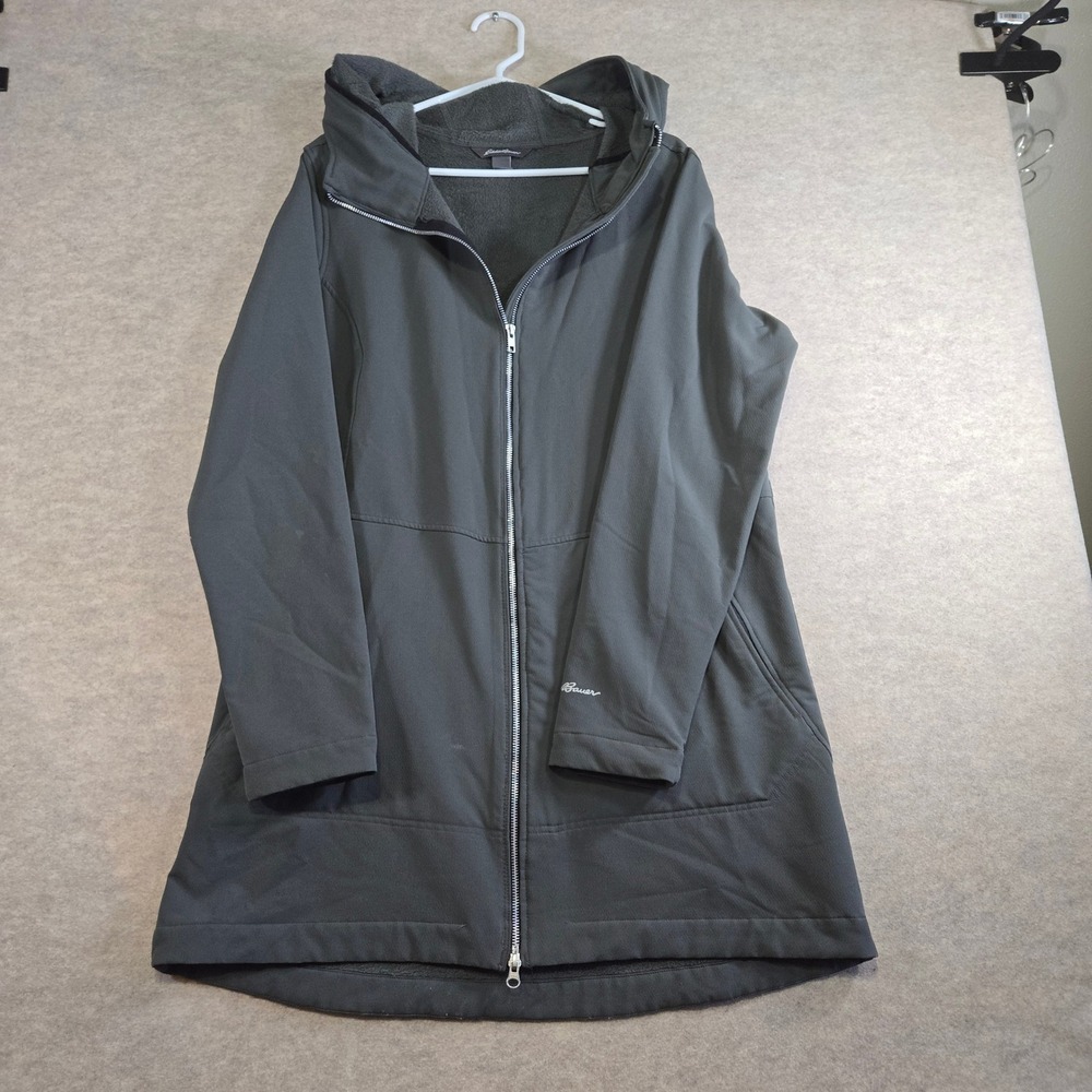 Eddie Bauer Womens Tall XL Softshell Fleece Parka Jacket Gray Full Zip Hood